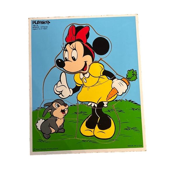 Vintage Playskool Disney Minnie Mouse Wooden Tray Puzzle 9.5"x11.5" - Picture 1 of 5